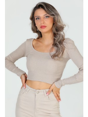 Julude Taş Kadın Kare Yaka Kaşkorse Crop Body Bluz P-00006298
