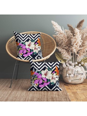 Çiçek Desenli Çift Taraflı Dekoratif 2'li Kırlent Kılıfı Seti