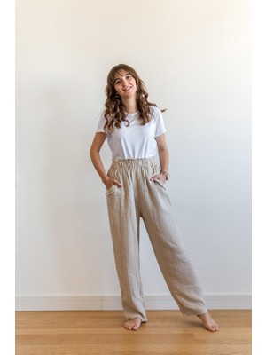 Zeliha Baysan Lambert Müslin Düz Unisex Pantolon Bej