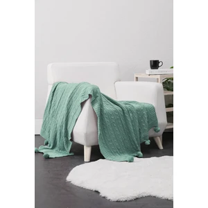Biocotton Triko Ponponlu Örgü Tv Battaniyesi - Yeşil