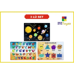 212 TOYZZ  3'lü Ahşap Çocuk Puzzle ve Sök Tak Oyuncak