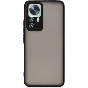 Kzy Xiaomi Mi 12T Pro Kılıf Kamera Korumalı Silikon Kenarlı Renkli Düğmeli Arkası Mat Arka Kapak - Siyah