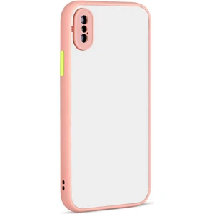 Kzy Apple iPhone Xs Kılıf Kılıf Kamera Korumalı Silikon Kenarlı Renkli Düğmeli Arkası Mat Arka Kapak - Pudra