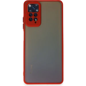 Kzy Xiaomi Redmi Note 11 Kılıf Kamera Korumalı Silikon Kenarlı Renkli Düğmeli Arkası Mat Arka Kapak - Kırmızı