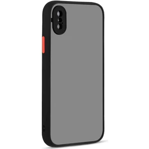 Kzy Apple iPhone x Kılıf Kılıf Kamera Korumalı Silikon Kenarlı Renkli Düğmeli Arkası Mat Arka Kapak - Siyah