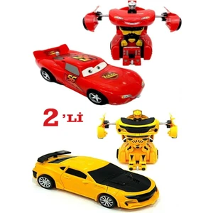 Şimşek Mcqueen Bumblebee Transformers Oyuncak Robota Dönüşebilen Çekbırak Arabalar Ikili Set