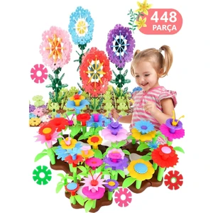 Bahçe Çiçek Yapım Puzzle Seti ve Yaratıcı Kilitli Diskler Tamamı 448 Parça Eğitici Oyuncak Set