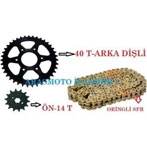 Aras Moto Bajaj Pulsar Ns 200-RS 200 Oringli Zincir Dişli Takımı Sfr Zincir (40 T-14 T)Arasmoto