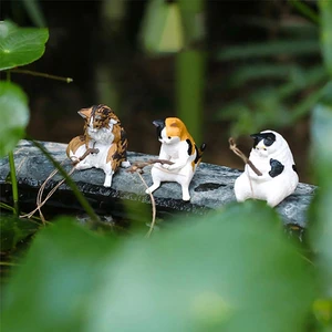 Adet Yeni Balıkçılık Kedi Süsler Akvaryum Dekorasyon Balık Peyzaj Karikatür Kedi Heykeli Mini Reçine Heykelcik Ev Dekorasyonu Jessica (Yurt Dışından)