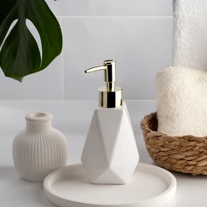 3203 Porselen Sıvı Sabunluk - Tezgah Üstü Banyo Mutfak Lavabo Sabunluğu - 250 cc Beyaz