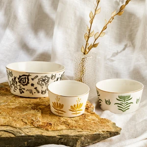 Artisan New Bone 3'lü Kase Seti Yeşil Sarı Siyah