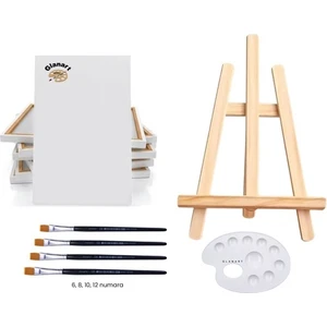 Sanatsal Set 25 x 35 Tuval + 28 x 38 cm Masa Üstü Şövale ve Ipek Fırça Seti