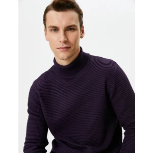 Balıkçı Yaka Kazak Triko Slim Fit Dokulu Uzun Kollu