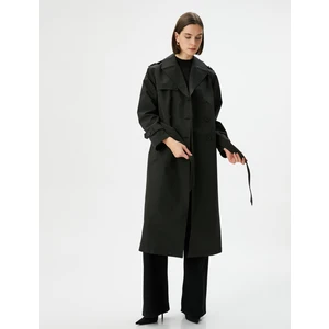 Trençkot Midi Boy Kruvaze Yaka Düğmeli Cepli Kuşaklı