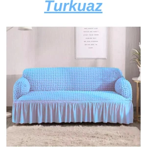 Bürümcük 3 Kişilik Koltuk Örtüsü. Etekli Streç Esnek Lastikli Çekyat Kanepe Kılıfı