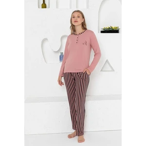 Gül Kurusu Çizgili Likralı Pijama Takımı 2744UY