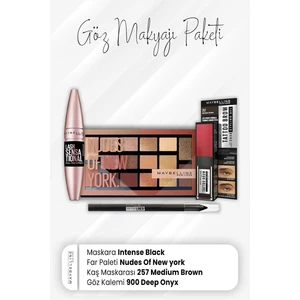 Maybelline New York Tatto Göz Kalemi 900, Tatto Kaş Maskarası 257, Far Paleti 010 Ve Full Fan Maskara Black