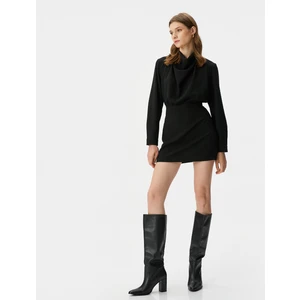 Drape Yaka Elbise Mini Uzun Kollu