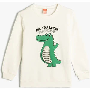 Dinozorlu Sweatshirt Bisiklet Yaka Uzun Kollu Pamuklu