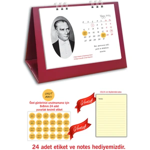 Cabuk Baskı Atatürk Fotoğraflı Spiralli 2024 Masa Takvimi