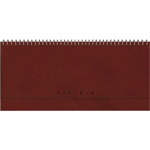 2024 Bordo 14 x 33 cm Spiralli Deri Sert Kapak Haftalık Masa Takvimi