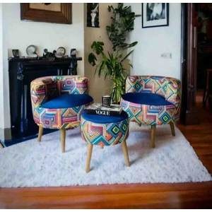 Çay Seti Ikili Koltuk Berjer ve Puf Takımı (Salon, Balkon, Ofis) 3 Lü Takım