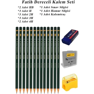Resim Kalemi Fatih Dereceli Kalem Seti Karakalem Seti Hb H 2h 3h 4h 16'lı Set Sınav Silgisi ve Hamur Silgi Kalemtraş