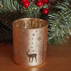 Karaca Home New Year Yılbaşı 24 Helena Gold Cam Mumluk 7x7,8 cm