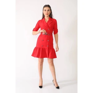 Kadın Siyah Kuşaklı Cep ve Düğme Detaylı Ofis Elbise ES166