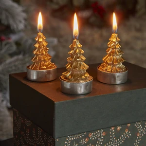 Karaca Home New Year Yılbaşı 24 Gold Tree 3'lü Tealight Mum 3,8x3,8x7 cm