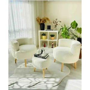 Çay Seti Ikili Koltuk Berjer ve Puf Takımı (Salon, Balkon, Ofis) 3 Lü Takım