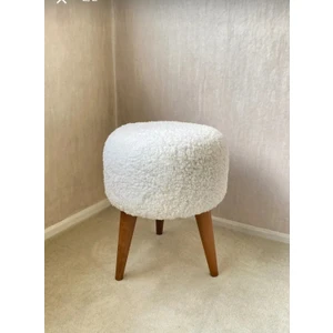 Beylerbeyi Collection Coco Puf,peluş,pofidik Yuvarlak Puf,gürgen Ayaklı