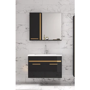 Alfa Banyo Yeni Gold Siyah 65 cm Lavabolu Banyo Dolabı Takımı**demonte Değil**