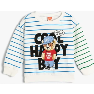 Sweatshirt Uzun Kollu Bisiklet Yaka Ayıcık Baskılı Pamuklu