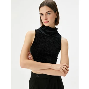 Crop Atlet Boğazlı Simli Kolsuz