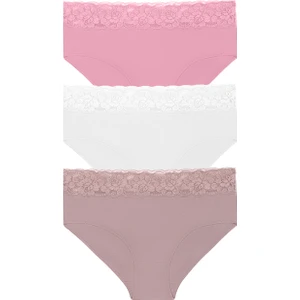 3 Lü Pamuklu Dantelli Yüksek Bel Slip Külot