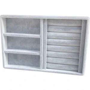 Özer Kutu Organizatör Gri Süet Tabla Kolye & Yüzük Düzenleyici ve Gözlük Mini (3 Bölmeli)(Rulo) 14X22 cm