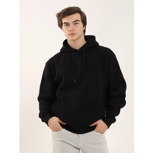 Siyah Erkek Regular Fit Kapüşonlu Sweatshirt