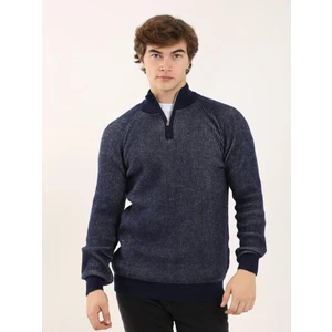 Lacivert Erkek Regular Fit Dokulu Fermuarlı Dik Yaka Triko