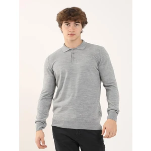 Gri Erkek Slim Fit Düz Klasik Polo Yaka Triko