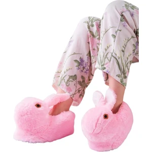 Peluş Tavşan Figürlü Kaymaz ve Ses Yapmaz Ev Panduf Pembe