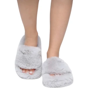 Ekstra Yumuşak Tüylü Kadın Terlik GRİ