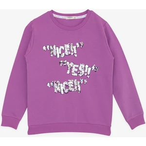 Kız Çocuk Sweatshirt Pullu Yazı Baskılı 8-14 Yaş, Eflatun