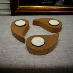 Ahşap Tealight Damla Mumluk - Kayın M005