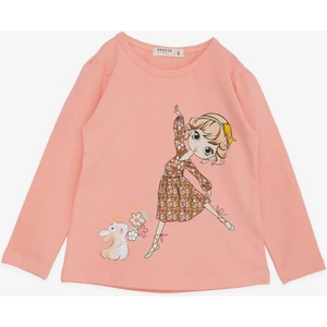 Kız Çocuk Uzun Kollu Tişört Dostluk Temalı Dansçı Kız Baskılı 2 6 Yaş Somon