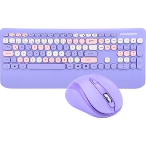 KM-6281 Candy Renkli Tuşlu Mor Kablosuz Q Multimedia Klavye + Mouse Set