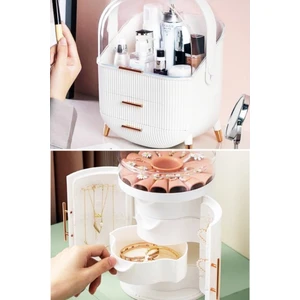 House By House 2 Si 1 Arada Makyaj ve Takı Küpe Kolye Bujiteri Düzenleyici Organizer Set Krem