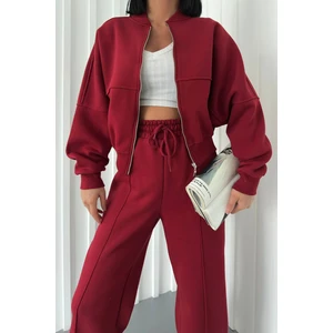 Neşeli Butik Kadın Şardonlu Üç Iplik Eşofman Takımı GTS018 - Bordo