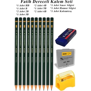 Resim Kalemi Fatih Dereceli Kalem Seti Karakalem Seti Hb B 2b 3b 4b 5b 6b 13'lü Set Sınav Silgisi ve Hamur Silgi Kalemtraş