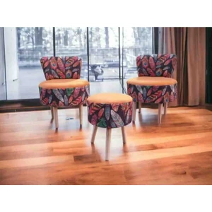 Çay Seti Ikili Koltuk Berjer ve Puf Takımı (Salon, Balkon, Ofis) 3 Lü Takım